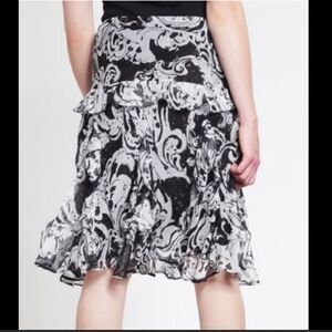 Lauren Ralph Lauren Black & Pearl Paisley Crinkle Chiffon Ruffled A-line Skirt